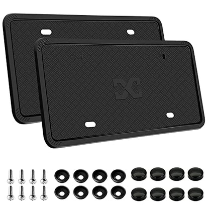 XCLPF Silicone Black License Plate Frame Covers 2 Pack- Front and Back Car Plate Bracket Holders. Rust-Proof, Rattle-Proof, Weather-Proof (Black) - color: Black