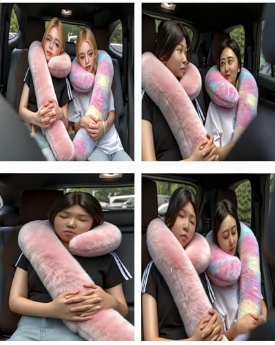 Long-Distance Travel Neck PillowCar Sleep Aid Pillow,Home/Office Lumbar Pillow,Ergonomic Wrap-Around Neck Pillow, Neck Support for Adults and Children,Multifunctional Travel Pillow,throw pillow - color: Rainbow Pink