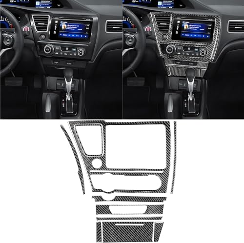 Car Center Console Multimedia Navigation Screen AC Control Seat Heated Panel Sticker Real Carbon Fiber Interior Trim Accessories Compatible with Honda Civic 9 Coupe/Sedan 2013-2015 Black A - Kit - color: Center Console Multimedia Navigation Screen Ac Vent