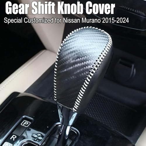 XITER With "Murano" LOGO For Genuine Leather Gear Shift Knob Cover Car Protect Accessories Case For Nissan Murano 2015-2024 (Carbon fiber) - color: Carbon fiber