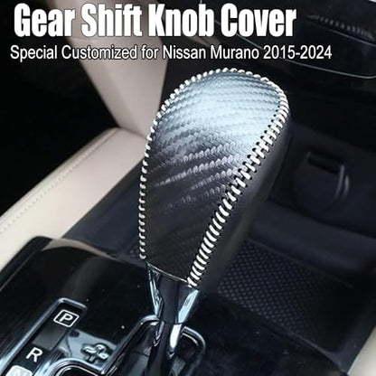 XITER With "Murano" LOGO For Genuine Leather Gear Shift Knob Cover Car Protect Accessories Case For Nissan Murano 2015-2024 (Carbon fiber) - color: Carbon fiber