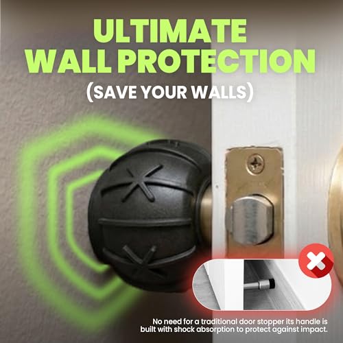 HASHI 3-in-1 Door Knob Covers (2 Pack) – Non-Slip Silicone Grip for Arthritis & Seniors, Wall Protector Bumper & Heat Resistant Handle Sleeve, Universal Size (Black)