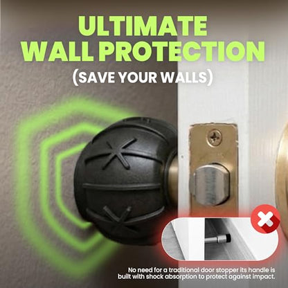 HASHI 3-in-1 Door Knob Covers (2 Pack) – Non-Slip Silicone Grip for Arthritis & Seniors, Wall Protector Bumper & Heat Resistant Handle Sleeve, Universal Size (Black)