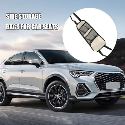 Car Seat Side Organizer, 2PCS Multi-Pocket Vehicle Front Seat Storage Hanging Bag with Mesh Net Pocket, Multifunctional Automotive Stuff Holder, Universal for SUV RV Truck (White) - color: White