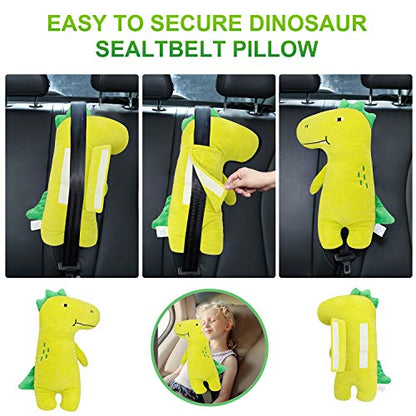 Farochy Car Pillow for Kids - Dinosaur Seat Belt Cover, Car Seat Belt Pillow Kids Car Seatbelt Covers, Vehicle Shoulder Pads, Seatbelt Cushion for Kids, Seat Strap Pillows Kids (Dinosaur)