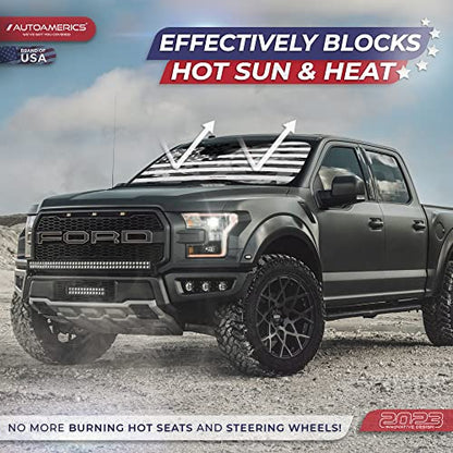 Autoamerics 1-Piece Windshield Sun Shade Gray Camo American Flag USA Design - Foldable Car Front Window Sunshade for Most Sedans SUV Truck - Blocks Max UV Rays and Keeps Your Vehicle Cool - Large - color: USA GRAY CAMO FLAG, size: LARGE = 64 x 33.5 inches