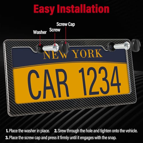 Hydro Dip Thickened Carbon Fiber License Plate Frame - 2 Pack Heavy Duty ABS with Anti-Theft Screws,US Car Tag Holder Cover with Screw Caps(2 Holes)