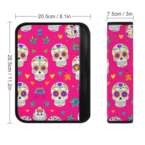 Men's Comfortable Cushion Pad Car Shoulder Strap, Day Dead Mexican Sugar Skull Harness Pad Car Belt Covers - color: Color855
