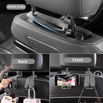 KINIVA Car Seat Headrest Storage Hooks, Set of 2, Suede PU Leather, Double Hooks (Grey) - color: Gray