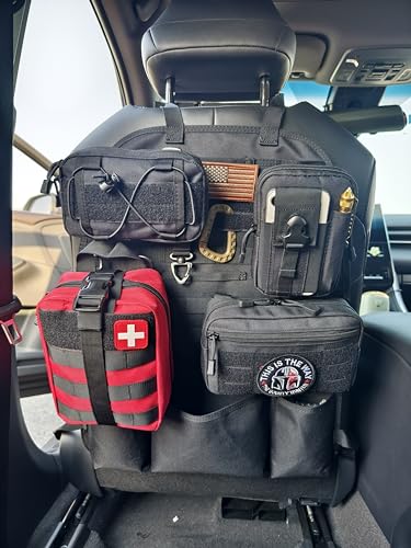 Molle Seat Back Organizer, Tactical Car Seat Cover Organizer Panel with Pouches, Molle Universal Vehicle Panel (Red) - style: Red