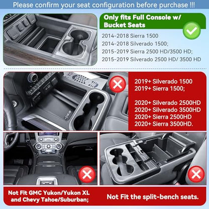 EDBETOS Center Console Organizer Tray Compatible with 2014-2018 Chevy Silverado/GMC Sierra 1500 Accessories 2015-2019 Silverado/Sierra 2500HD/3500HD Compartment Storage,Full Console w/Bucket Seat ONLY - color: Black Trim