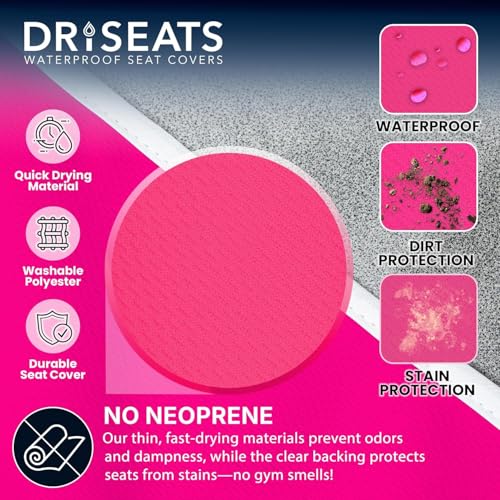 Dri Seats Waterproof Car Seat Cover – Premium Sweat Towel with Slip Resistant Backing for Front Seats in Cars, Trucks, SUVs – Universal Seat Covers & Liner, Easy Install (Fuchsia, Large) - color: Fuchsia, size: Large