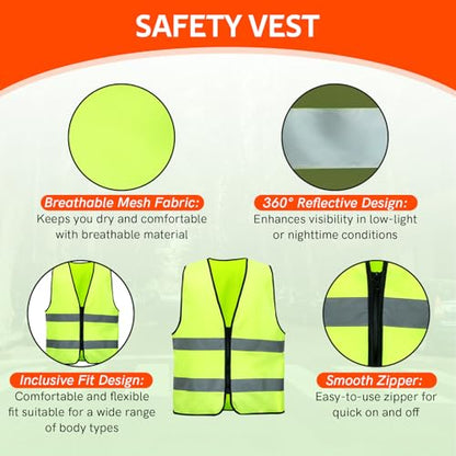 MYFULLY 2 Pack Emergency Warning Triangle and Reflective Safety Vest Set – Foldable Reflective Roadside Triangles, Essential Car Emergency Kit for Vehicle Breakdowns and Road Safety