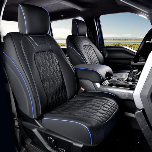 Coverado Leather Seat Cover, Custom Fit for Ford F150 Seat Covers, Ford F150 Truck Seat Covers Waterproof Fit for 2015-2026 F150 & 2017-2026 F250 F350 F450 Blueline - Front Pair - color: Blueline, size: Front