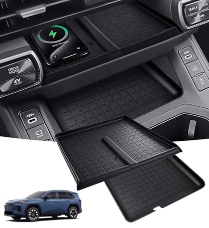 Wireless Charging Protective Mat & Center Console Storage Protective Mat for Toyota RAV4 2026, Interior Accessories Silicone Anti-Slip Console Cover Pad for 2026 RAV 4, Black - style: Fits for Toyota RAV4 2026, D