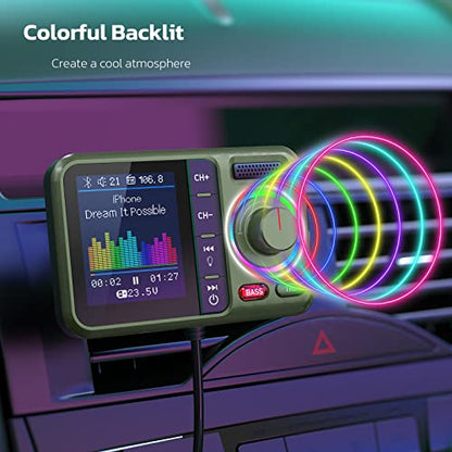 Nulaxy Bluetooth FM Transmitter for Car, Wireless Car Bluetooth Adapter with Big Color Screen, Support QC3.0 Fast Charging, Hands-Free Call, MP3 Music Player BASS&TRE Booster, TF Card AUX-KM28 Green - color: Green