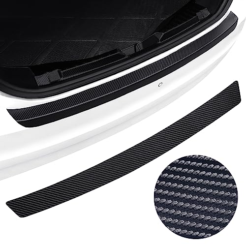 Soft & Bendable Rear Bumper Protector 35.42" x 3.14" - Carbon Fiber Leather Anti-Scratch Guard for SUV, Truck, Sedan | Flexible But NOT Stretchable | Trim to Fit, No-Drill Installation - size: 35.42*3.14 in