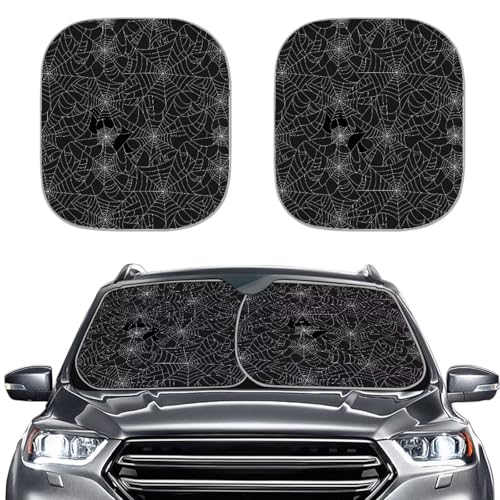 Black 2 Piece Car Windshield Sun Shade Spider Web Car Front Window Shades Sun Visor Shield Block Automotive Interior Portector Blocks UV Rays for Cars Truck SUV - color: Black Spider Web