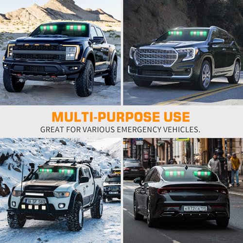 XRIDONSEN 2x 17 inch Green White Emergency Lights for Vehicles 40 LED Emergency Dash lights Interior Front/Rear Windshield Strobe Lights Safety Warning for Volunteer Firefighter Vehicles Trucks - color: Green/White
