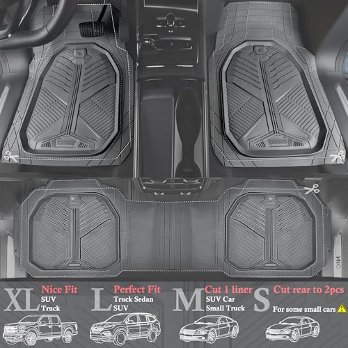 CAR PASS Heavy Duty Rubber Car Mats with Cargo Liner, Deep-Dish Car Floor Mats and Trunk Mat All Weather, Universal Trim-to-Fit for SUVs Trucks Sedans, Waterproof Anti-Slip, Trimmable V12 Gray - color: Gray Full Set