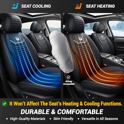 OASIS AUTO Car Seat Covers Full Set Premium Waterproof Full Coverage Faux Leather Luxury Universal Fit for SUV, Sedan, Pick-up Truck, Premium Interior Protectors (OD-008 Black) - color: Black