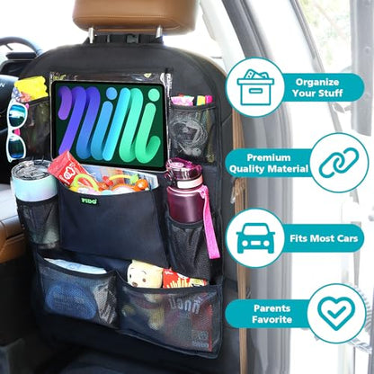 PIDO Car Seat Organizer for Backseat, Back Seat Organizer for Kids with Touch Screen Tablet Holder and 8 Pockets, Car Travel Accessories, Road Trip Essentials for Kids, 2 Pack