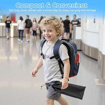 Kids Travel Tray Table Cover with Pockets – Toddler Airplane Essentials for Plane, Train, Car & Highchair, Portable Activity Board with Tablet Holder & Storage (Light Blue) - color: Light Blue