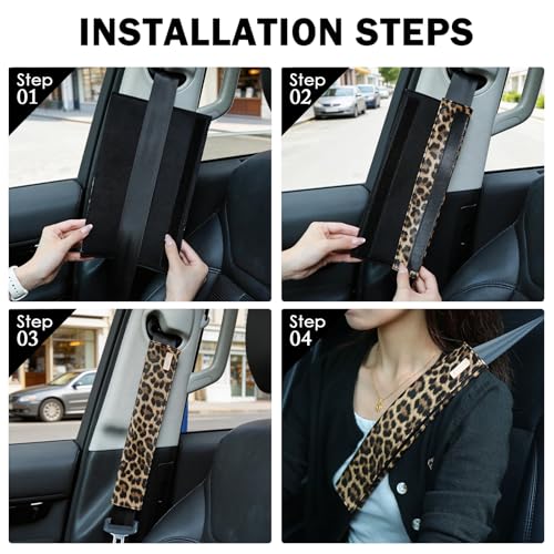 2-Pack Seat Belt Covers, Universal Car Seat Belt Pads Protector for Comfortable Driving, Relief Neck & Shoulder Pain, Fits All Cars & Backpack Straps (Leopard) - color: Leopard