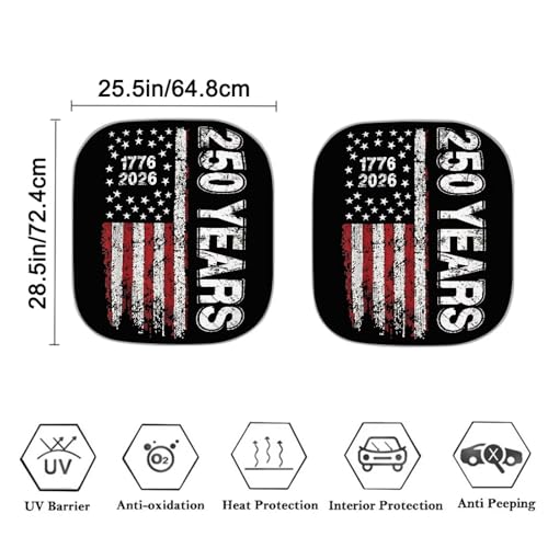 AFPANQZ 1776-2026 Years Print 2 PCS Car Windshield Sun Shade, Universal Vehicle Interior Accessories - Auto Sun Heat and UV Rays Blocker, Foldable Automotive Front Window Sunshade Protector - color: 1776-2026 Years