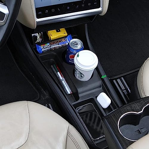 for 2012-2015 Tesla Model S Center Console Organizer Tray, Silicone Cup Holder Compartments Storage Bins fits Model S Accessories