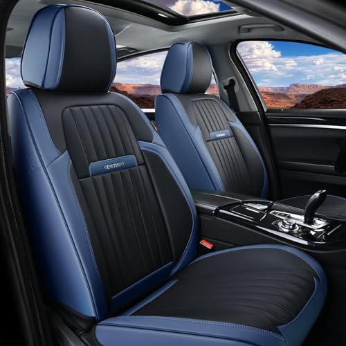 Coverado Car Seat Covers Front, Seat Covers for Cars, Waterproof Car Seat Cushions, 2-Pack Leather Carseat Seat Protectors, Universal Seat Covers Fit for Most Sedans SUV Pick-up Trucks(Blue&Black) - color: Blue&Black, size: Front
