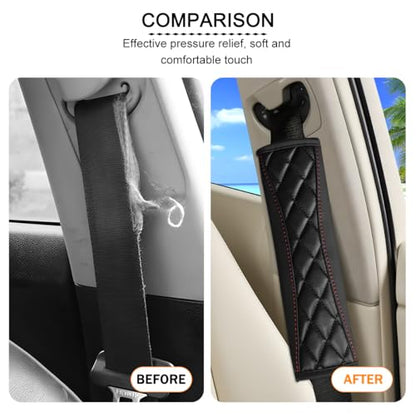 2PCS Car Seat Belt Cover, Soft Comfortable Leather Vehicle Seatbelt Shoulder Pad Cushion, Breathable Automotive Interior Seat Strap Harness Mat, Universal for RV SUV Truck (Black) - color: Black