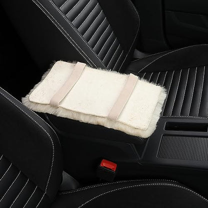 Genuine Sheepskin Center Console Cover Pad Genuine Furry Fluffy Wool Fur Car Armrest Cover Protector Universal Fit for SUV/Truck/Car - color: Shearling-Beige