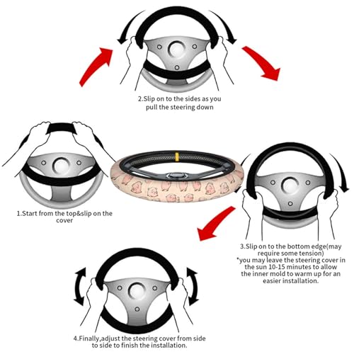 Swono Pig Cute Auto Car Steering Wheel Cover for Women Girls Funny Cartoon Cute Pigs Pink 15 Inch Steering Wheel Protector Case,Fits for Automotive Car SUV Sedans - color: multi-055