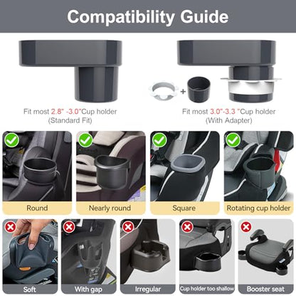 Car Seat Snack Tray for Toddlers - 3 Inch Cup Holder Fits Most Sippy Cups & Straw Bottles with Dip Well, Mess-Free Square Kids Travel Tray Road Trip Essentials, Dark Grey - color: Dark Grey