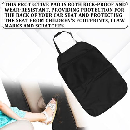 2PCS Kick Mats Back Seat Protector Back Seat Cover for Kids Feet Car Seats Kick Mat Vehicle Organizer Black Car Mats Travel Bag 2 Mesh Storage Pockets Waterproof Pad Interior Protectors