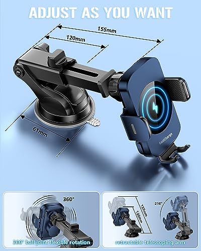 BothLin Wireless Car Charger, Fast Charging Phone Holder 3 in 1 Phone Mount Auto Clamping Car Accessories Compatible with iPhone 17 16 15 14 13 12 11 Xs XR, Samsung S23 Ultra S22 S21 S20(Deep Blue) - color: Deep Blue