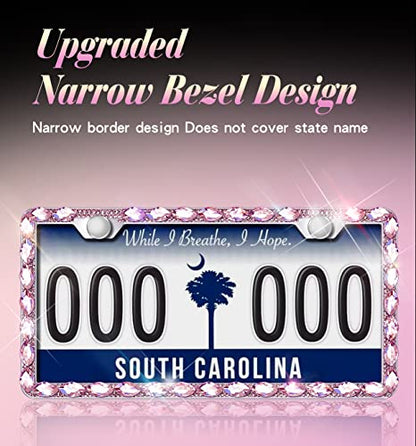 Glitter License Plate Frame, Cute Bling License Plate Frames for Women,Rhinestone License Plate Covers，Sparkly License Plate Holder with Premium Gift Box(1pack) - color: pink