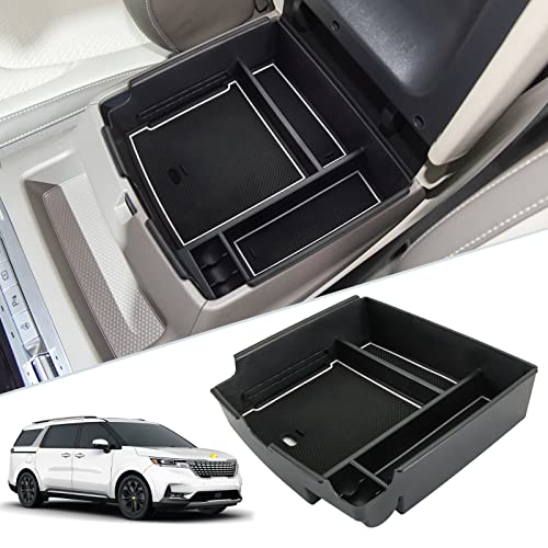 SKTU Compatible with 2022-2025 2026 Kia Carnival Center Console Organizer 2024 2025 2026 Carnival Accessories Console Tray 2024 2025 2026 Carnival Console Organizer with Coin and USB Hole (White) - color: White