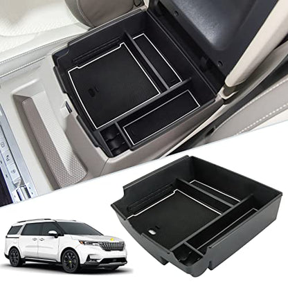 SKTU Compatible with 2022-2025 2026 Kia Carnival Center Console Organizer 2024 2025 2026 Carnival Accessories Console Tray 2024 2025 2026 Carnival Console Organizer with Coin and USB Hole (White) - color: White