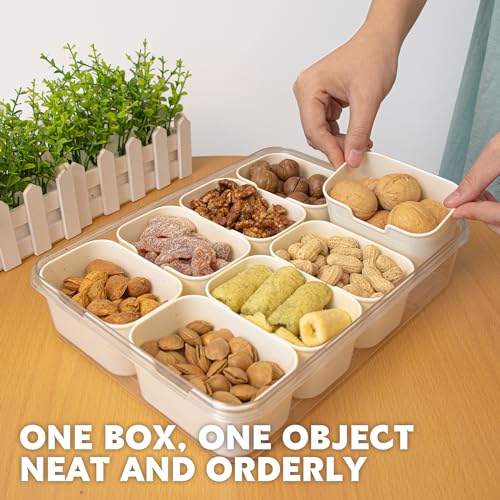 Divided Serving Tray with Lid and Handle,8 Compartments Snacks Box,Snack Fruit Tray,Veggie Tray,Portable Platter for Candy Fruits Nuts Snack Party Entertaining Picnic(2 PCS) - color: 2pcs Serving Tray