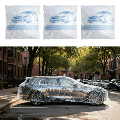 LEIFIDE 3pcs Universal Large Plastic Car Covers 15.7X 24.6ft Extra Clear Reusable Car Cover with Elastic Band for SUV, Sedan, Mini Van and Outdoor Snow Rain Wind Dust Frost