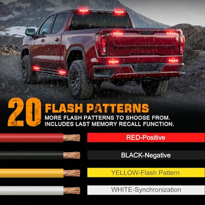 XRIDONSEN 8PCS Sync Red Grill Emergency Lights 32 LED Grille Surface Mount Firefighter Police Lights Strobe Flashing Warning Safety Hazard First Responder Light for Vehicles Firefighters Trucks Car - color: Red