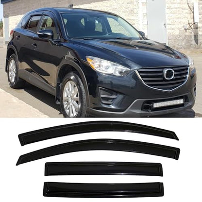 94364 Side Window Visors Wind Vent Deflector,4pcs Outside Mount Tape-On Nice Sun Rain Guards Set for 2013-2016 Mazda CX-5 - size: 2013-2016 Mazda CX5(Dark Smoke)