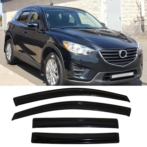 94364 Side Window Visors Wind Vent Deflector,4pcs Outside Mount Tape-On Nice Sun Rain Guards Set for 2013-2016 Mazda CX-5 - size: 2013-2016 Mazda CX5(Dark Smoke)