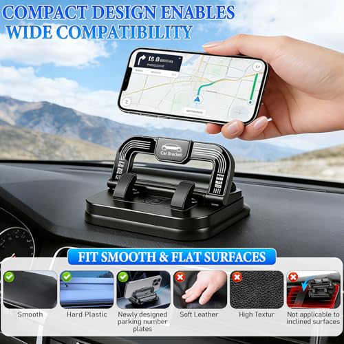 Car Phone Holder 360 Degree Rotation, Suitable for car Navigation in-car Dashboard, Ultra-Strong Suction Cup Phone Mount, Horizontal and Vertical Screen Adjustment Angle (Black) - color: Black