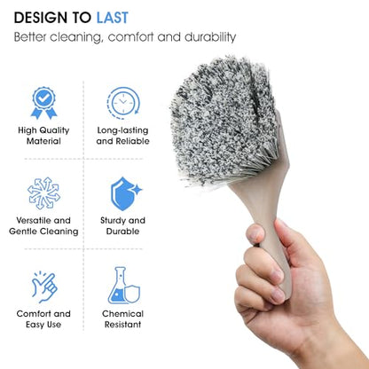 Nanoskin Professional 8.5-Inch Gentle Surface Cleaning Brush with Durable Salt & Pepper Polystyrene Bristles, Compact Short Handle, Resistant to Acids/Detergents, Perfect for Car Detailing & Home Use - size: 8.5"