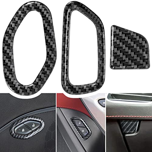 Carbon Fiber Door Lock Switch Button Glove Box Handle Switch Cover Trim for Chevrolet Corvette C7 Z06 Z51 ZR1 Stingray Grand Sport 2014 2015 2016 2017 2018 2019 Interior Accessories (Black 3PCS) - color: Black