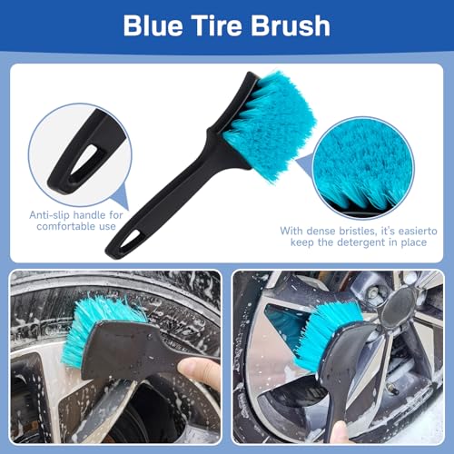 4 Pack Car Wheel and Tire Cleaner Brushes Kit Auto Motorcycle Rim Hub Ultra Soft Microfiber No Spatter Bendable Woolies Bristle Cleaning Set - color: Red & Black