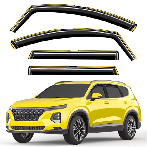 in-Channel Window Rain Guards Intended for Hyundai Santa Fe 5 Seats 2019-2023 (Not for XL 7 Seat) Window Deflectors Vent Visors Vent Shades Exterior Visors Rain Guards Accessories - 4 pcs - size: 2019-2023 Hyundai Santa Fe(5-seats)